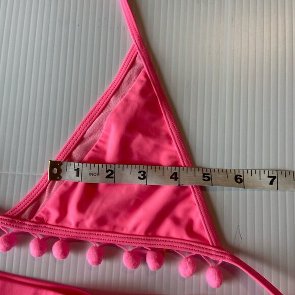 Revolve Tularosa Women's Hot Pink High Waist Pom Pom Mesh Nina Bikini Size L - Picture 11 of 11